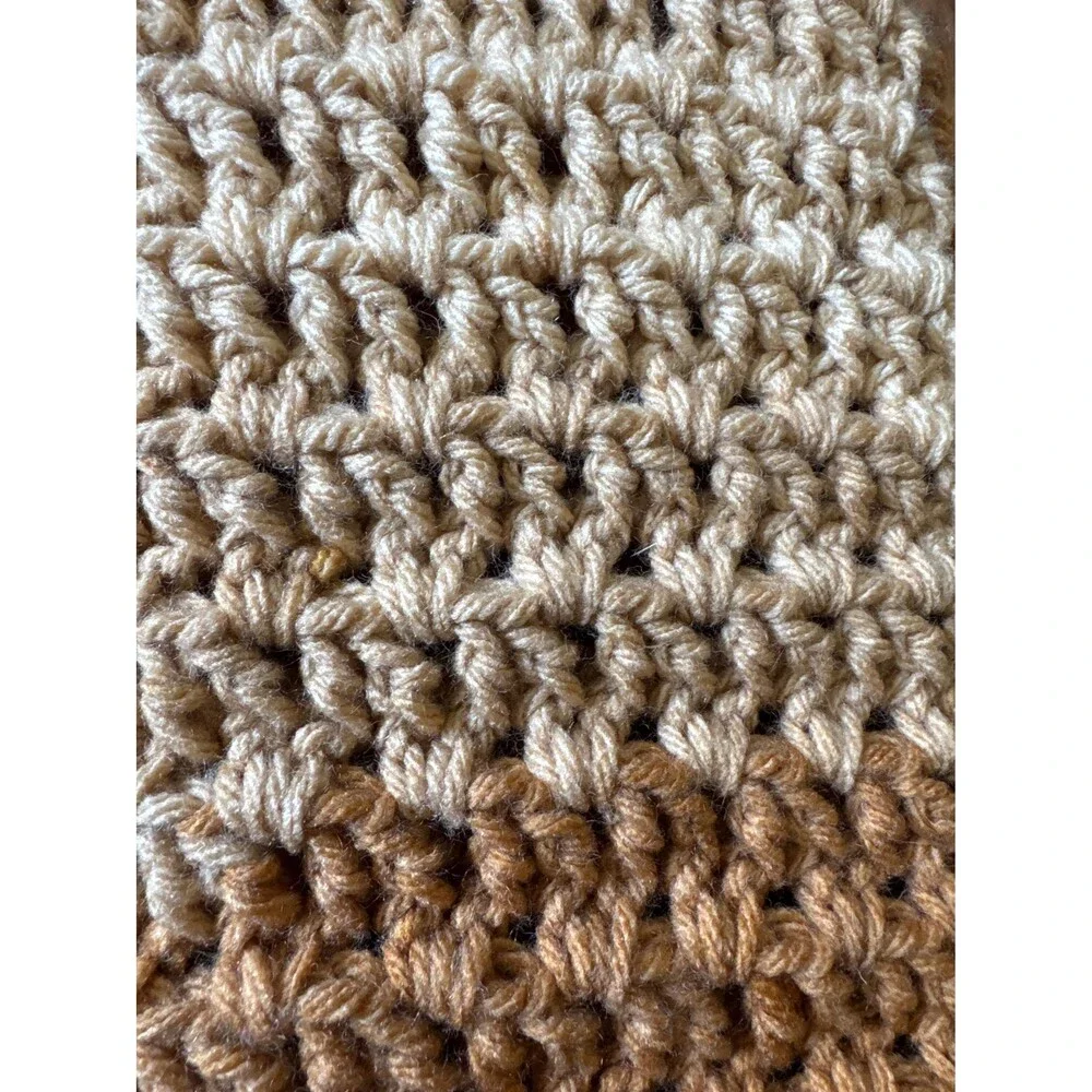 Scarf Handmade Latte Stripe Multi Browns 5.5 x 80” Crochet free shipping Thick &
